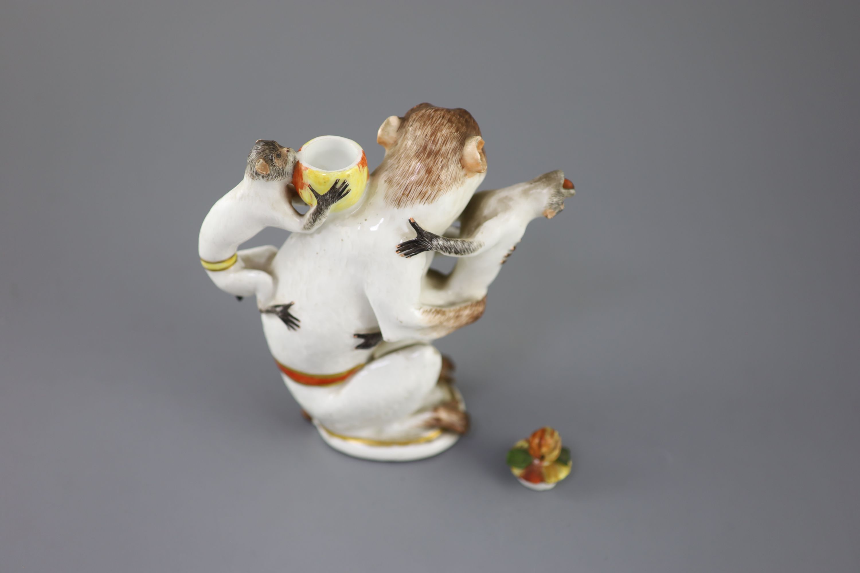 A Meissen porcelain monkey teapot and cover, circa 1735, modelled by J.J. Kaendler, 19.5cm high